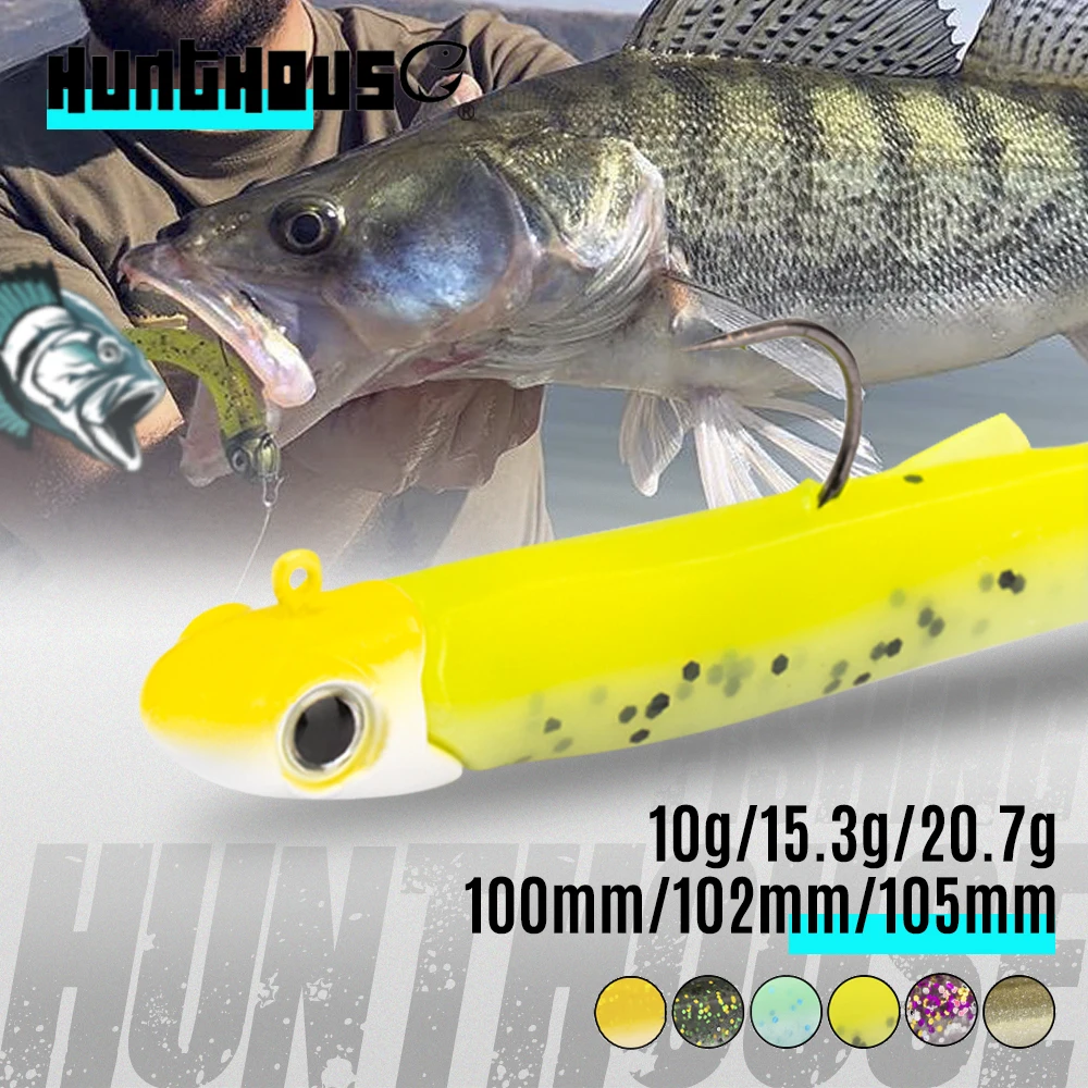 Hunthouse Umpan Pancing Lembut Kepala Jig Tenggelam Hitam Ikan Kecil Wobblers 5G 10.3G 15.5G 100Mm 102Mm 105Mm Air Asin Lambat untuk Bass GT