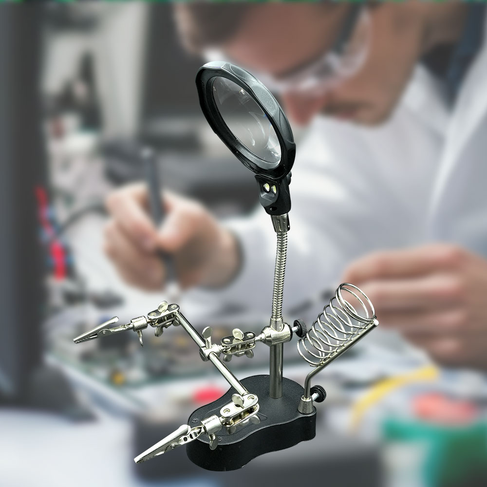 Soldering Iron Station Stand With Welding Magnifying Glass Clip Clamp Third Hand Helping Desktop Magnifier Soldering Repair Tool