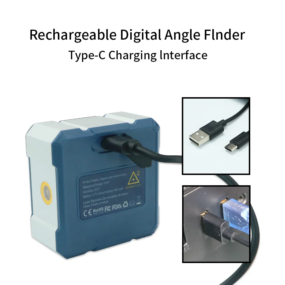 Transportador buscador de ángulo digital SHAHE, medidor de ángulo de nivel digital 2 en 1, inclinómetro digital recargable, herramienta de medición de ángulo