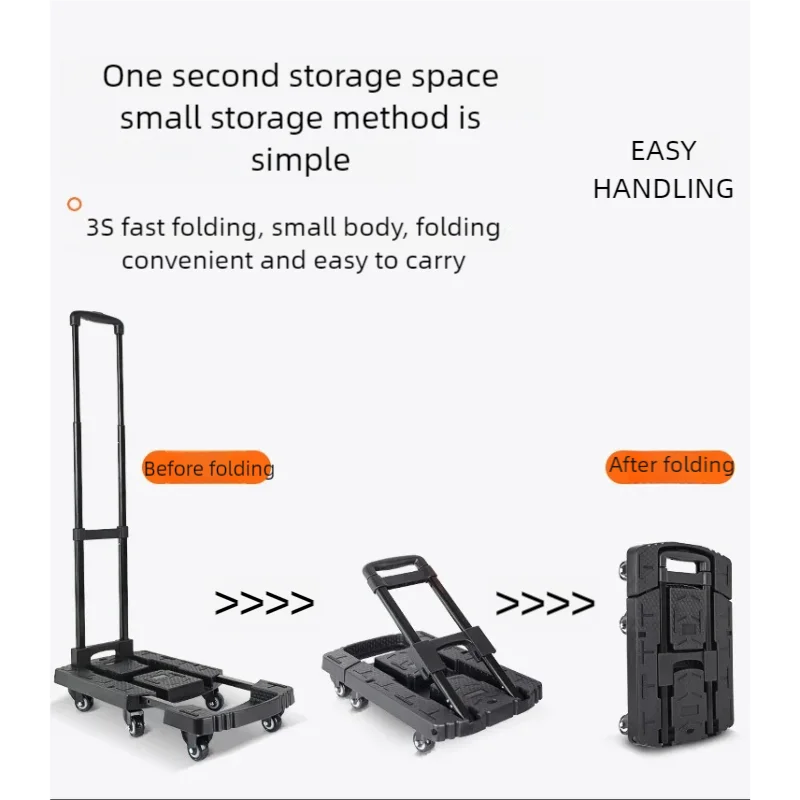 Hand Carts Trolleys Retractable Small Foldable Flatbed Transport Cart Portable, Silent Hand Cargo Cart Material Handling Tools