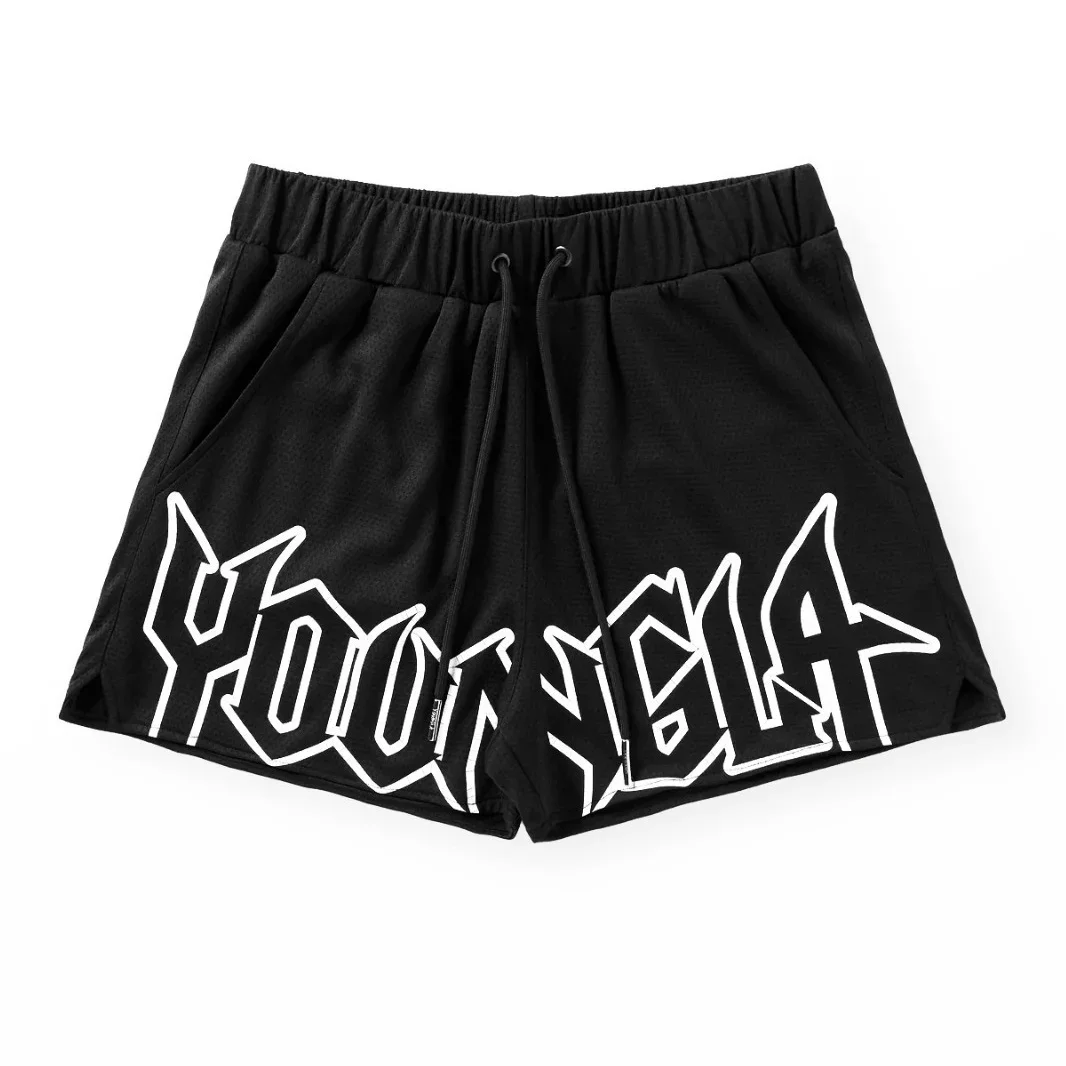 YOUNGLA อเมริกันฤดูร้อนใหม่กีฬาฟิตเนสกางเกงขาสั้นตาข่ายแห้งเร็ว Breathable บาสเกตบอลการฝึกอบรมกางเกงขาสั้นสบายๆกางเกงชายหาด