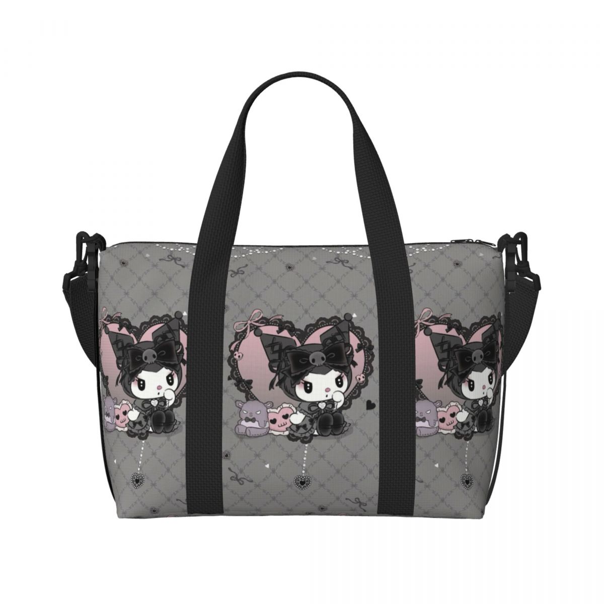 Benutzerdefinierte Cartoon Kuromi Tragetasche für Frauen, große Kapazität, Anime, Fitnessstudio, Strand, Reisetaschen