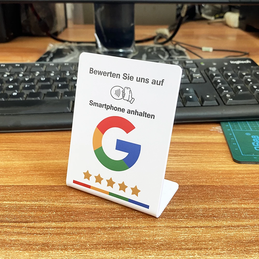 3 "X4" อังกฤษเยอรมันฝรั่งเศสสเปน NFC รีวิวจาก Google ลงชื่อเข้าใช้เพิ่มชื่อเสียงได้อย่างรวดเร็ว Google Review Card NFC Station Stand