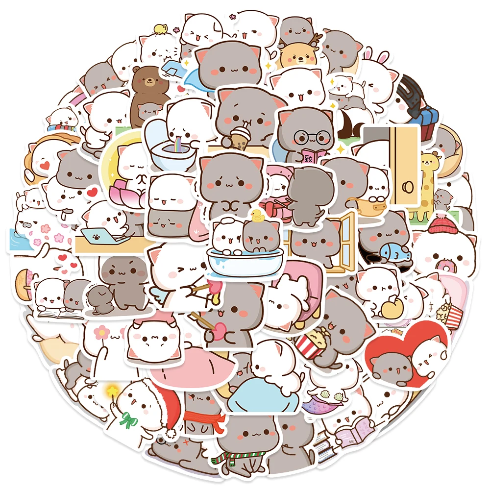 60 pçs dos desenhos animados bonito mitao gato adesivos à prova dwaterproof água engraçado gatos decalques para garrafa de água portátil skate bagagem crianças brinquedos