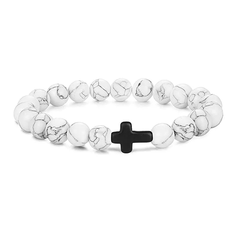 Preghiera Uomo Pietra naturale Perline di legno Rosario Ematite Braccialetti incrociati Onice Bracciale per meditazione Donna Gioielli Yoga Homme Pulsera