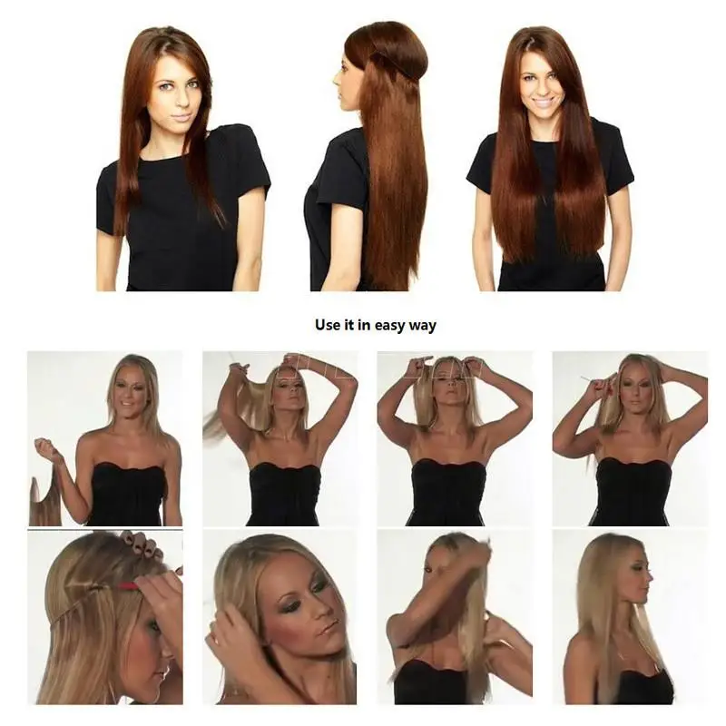 Zolin sintético ombre cor uma peça extensão do cabelo longo ondulado & cabelo reto sem clipes com linha invisível postiços para mulher