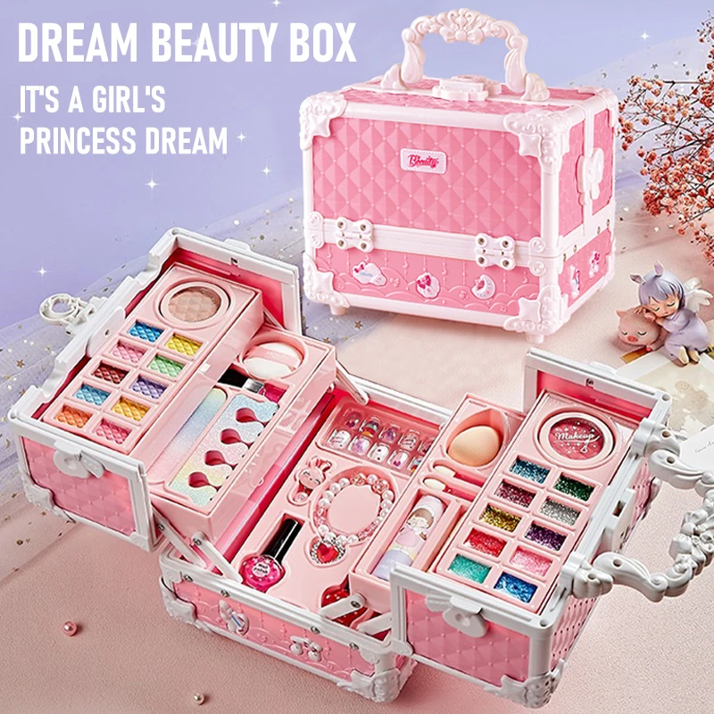 Kit per trucco per bambini per bambine 49 pezzi Kit per trucco lavabile Kit per trucco per ragazze vere per bambini con custodia per cosmetici, regali di compleanno