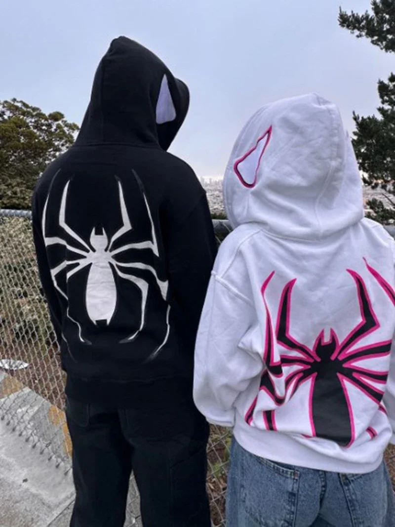 Sudadera con capucha de araña con cremallera completa para hombre y mujer, ropa de calle con gráfico Harajuku, chaqueta de gran tamaño, camisa con capucha, ropa Punk gótica Y2K