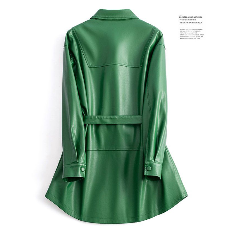 女性用ベルト付きシープスキンミドル丈コート,本物のスプリットシープレザー,シングルブレスト,カジュアルアウター,新しい秋のコレクション2022