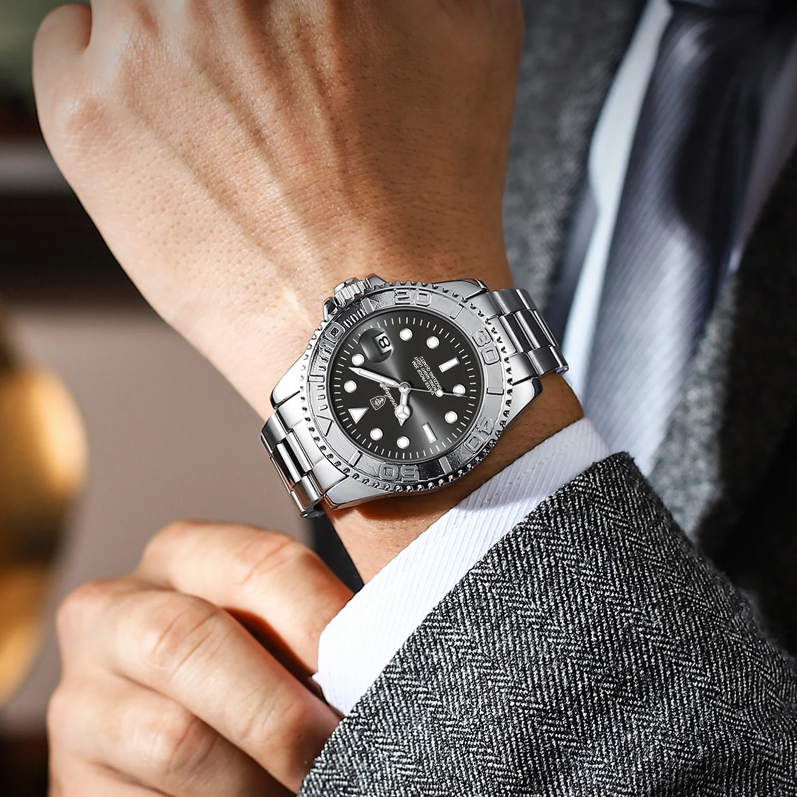 Reloj POEDAGAR de lujo para hombre, Reloj de cuarzo de negocios para hombre, Reloj deportivo resistente al agua con fecha luminosa, relojes de acero inoxidable para hombre, Reloj + caja