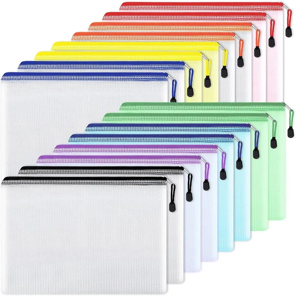 Bolsa de malla con cremallera, bolsa de plástico impermeable para documentos, multiusos para almacenamiento de viaje, electrodomésticos de oficina, bolsas para organizar el hogar, 10 Uds.