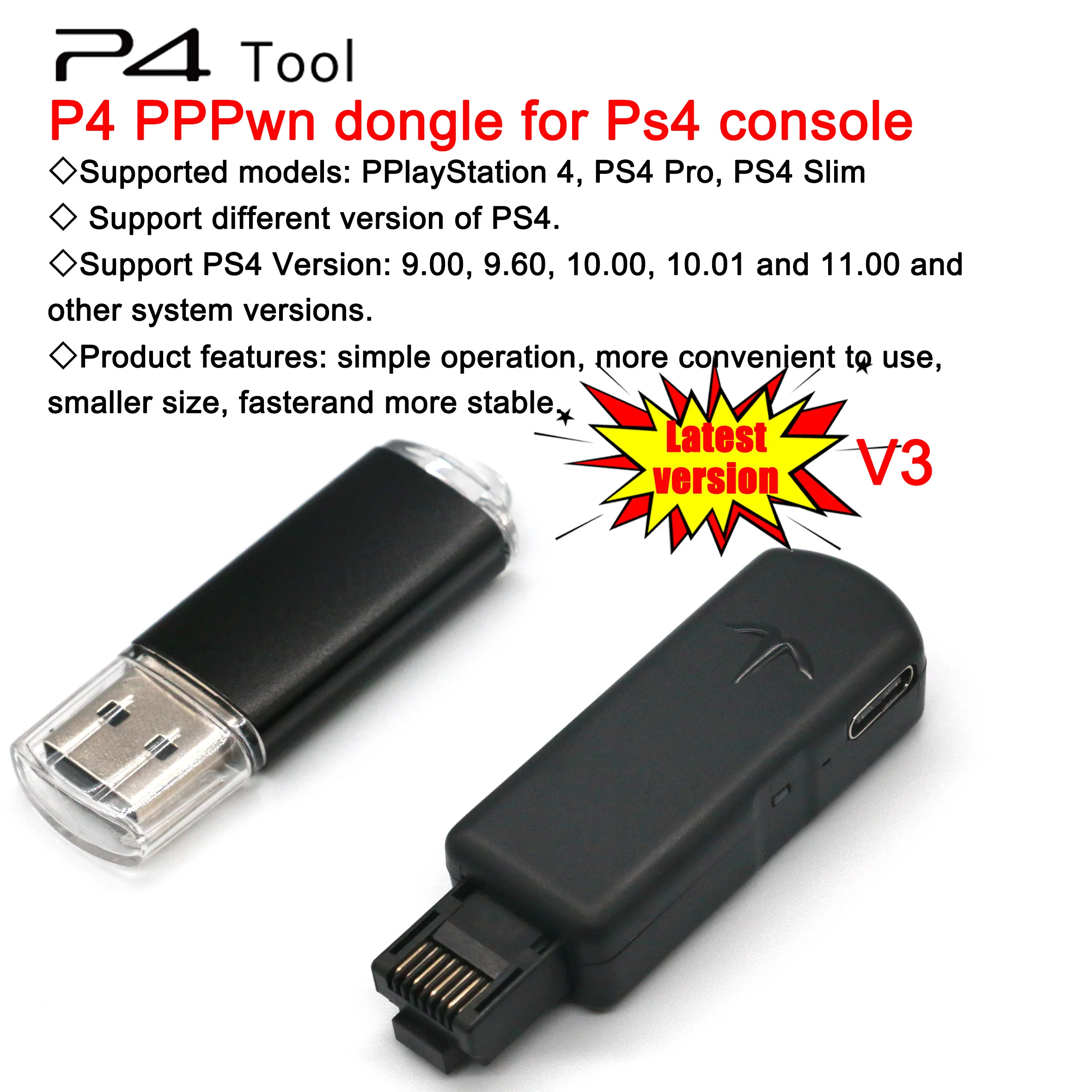 One-Key JB Tool Mod Set USB Dongle with Ethernet Type-C Cable Kit JB USB Adapter for PS4/PS4 Pro/PS4 Slim FW 9.0-11.0 System