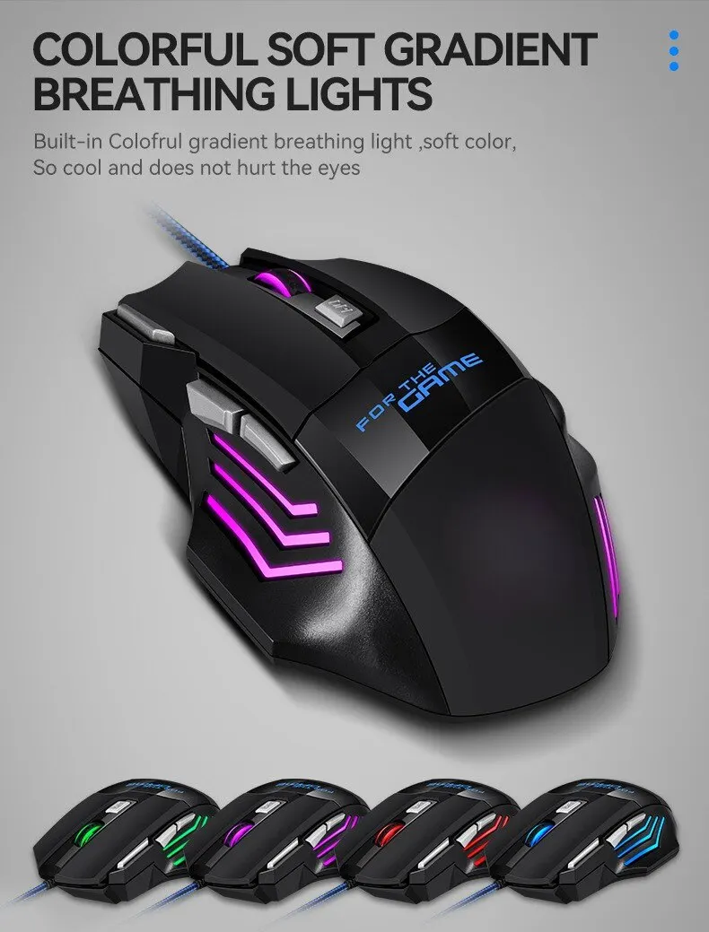 1 pc novo mouse de jogo usb hipervelocidade rgb retroiluminado ergonômico mouse de jogo 7d esports mouse com fio para computador portátil gamer