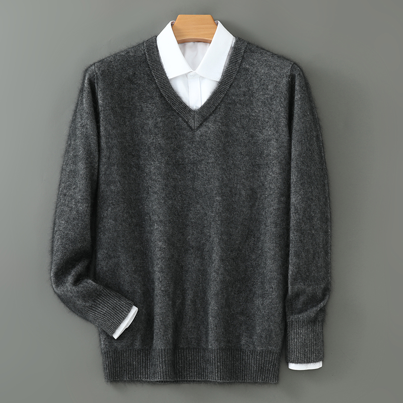 Camisola masculina outono e inverno camisola de caxemira lã pulôver camisola de fundo grosso de malha com decote em v solto quente topo versão coreana