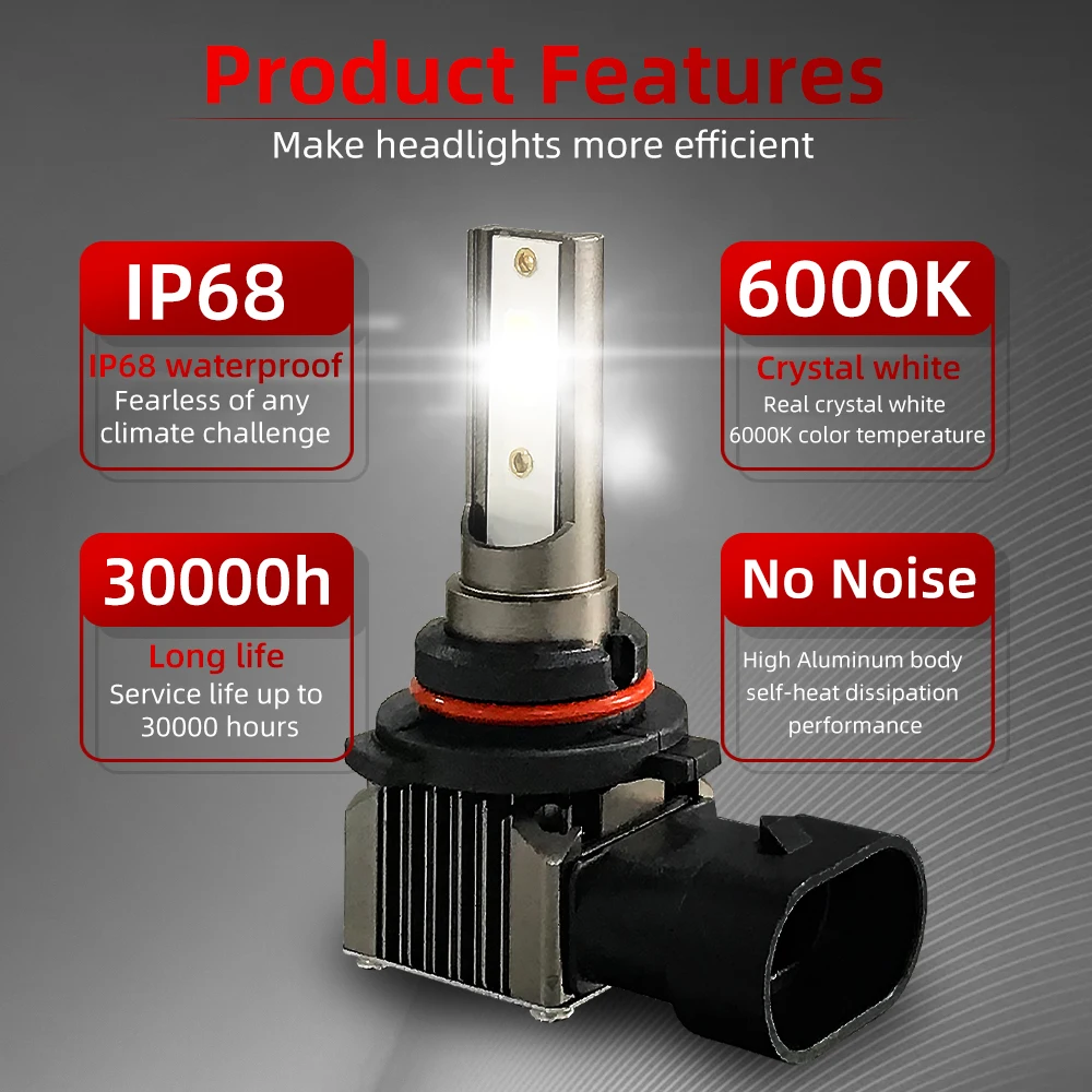 Bombilla LED Canbus superbrillante para faros delanteros de coche, lámpara Canbus 9005 HIR2, 9006 HB3 360 HB4 30000LM H11 H8 H9, sin Error 9012, 2 piezas