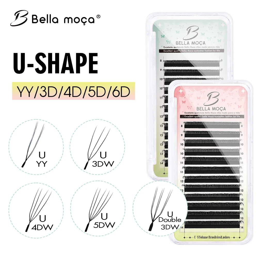 Bella moça U Shaped YY 3D 4D 5D 6D Eyelash Extension YY Lashes Super Soft Parallel Premade Fan Lashes C/D/M Curl Makeup Tools