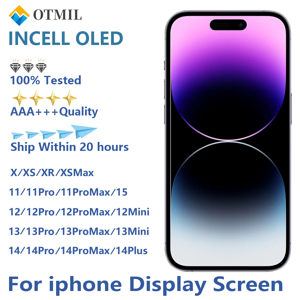 AAA+++ NEW OLED for iPhone XS Max X XR LCD Incell for iPhone 11 15 14 Pro Max 13 Mini 12 Plus OLED Display Digitizer Component