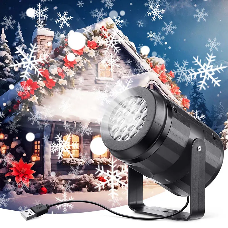 Snowflake Christmas Laser Projector Light with16 patterns Waterproof Rotating Christmas LED Stage Lights Christmas Decoration