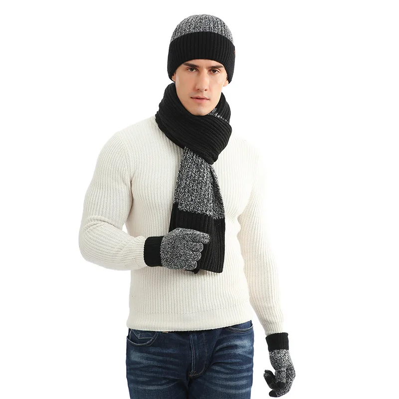 Modetrend Schal Hut Handschuh für Männer und Frauen Winter Luxus gestrickt verdickt warm dreiteilig Set Kleidung Accessoires Geschenke
