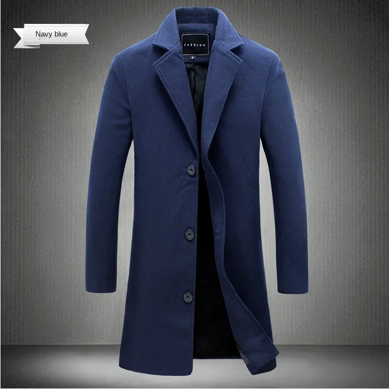 2024 frühling Herbst Neue Lange Baumwolle Mantel Neue Wolle Mischung Reine Farbe Casual Business-Mode männer Kleidung Schlank Windjacke