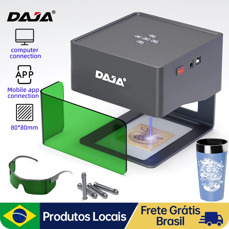 Daja dj6 gravador a laser mini portátil bluetooth diy corte máquina de gravura gravar marca madeira pintado metal acrílico vidro couro