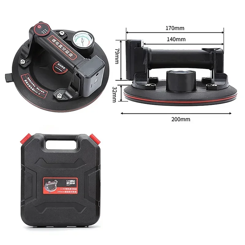 LED 스마트 디스플레이 전기 진공 흡입 컵, 강력한 헤비 듀티 압력, 세라믹 타일 유리 핸들링 도구, 8 인치 220kg 부하