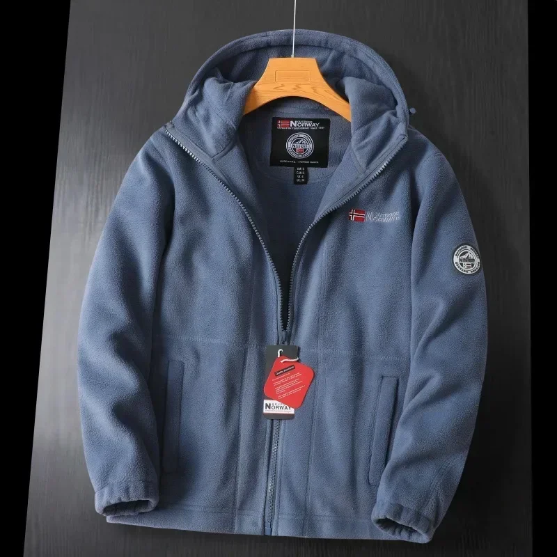 ฤดูหนาวผู้ชายเสื้อขนแกะหรูหราหนา Soft Shell Polar Wool Jacket คู่สกีกลางแจ้งเย็น Windproof Hooded Coat
