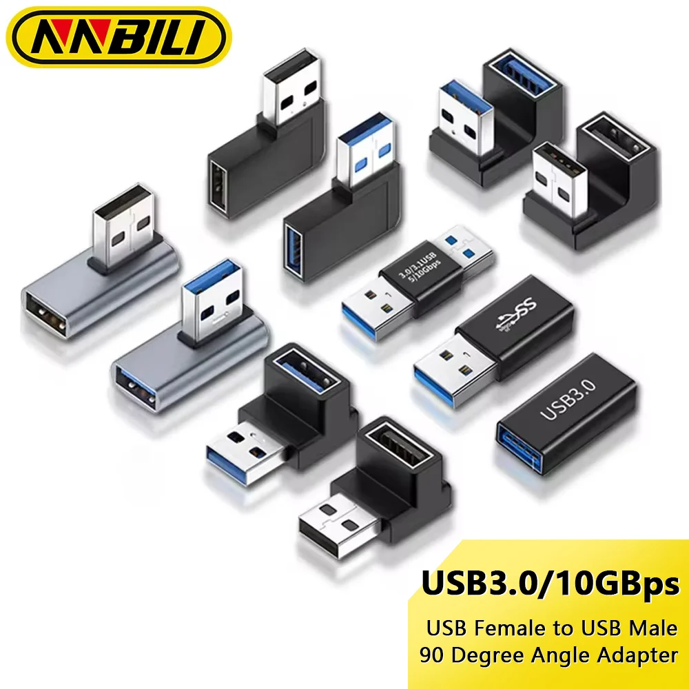 NNBILI USB3.0 между мужчинами и женщинами, прямоугольный удлинитель, USB-адаптер, 90 градусов, 10 Гбит/с, разъем для ноутбука, ПК
