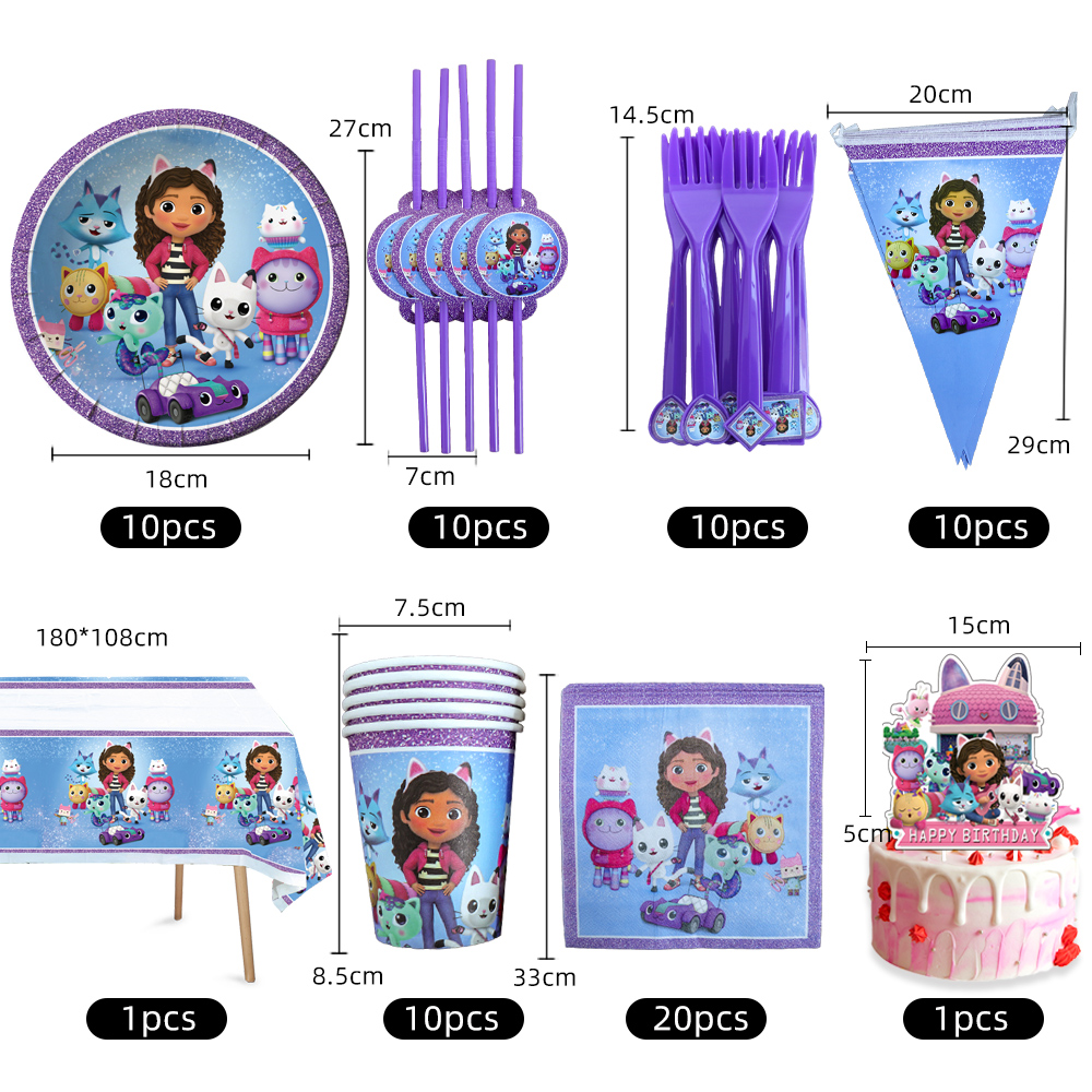 Gabby อุปกรณ์ตกแต่งวันเกิดใหม่ชุดตกแต่งลูกโป่งที่รองถ้วยผ้าเช็ดปากผ้าปูโต๊ะอุปกรณ์สำหรับงานเลี้ยงวันเกิดของขวัญสำหรับเด็กผู้หญิง