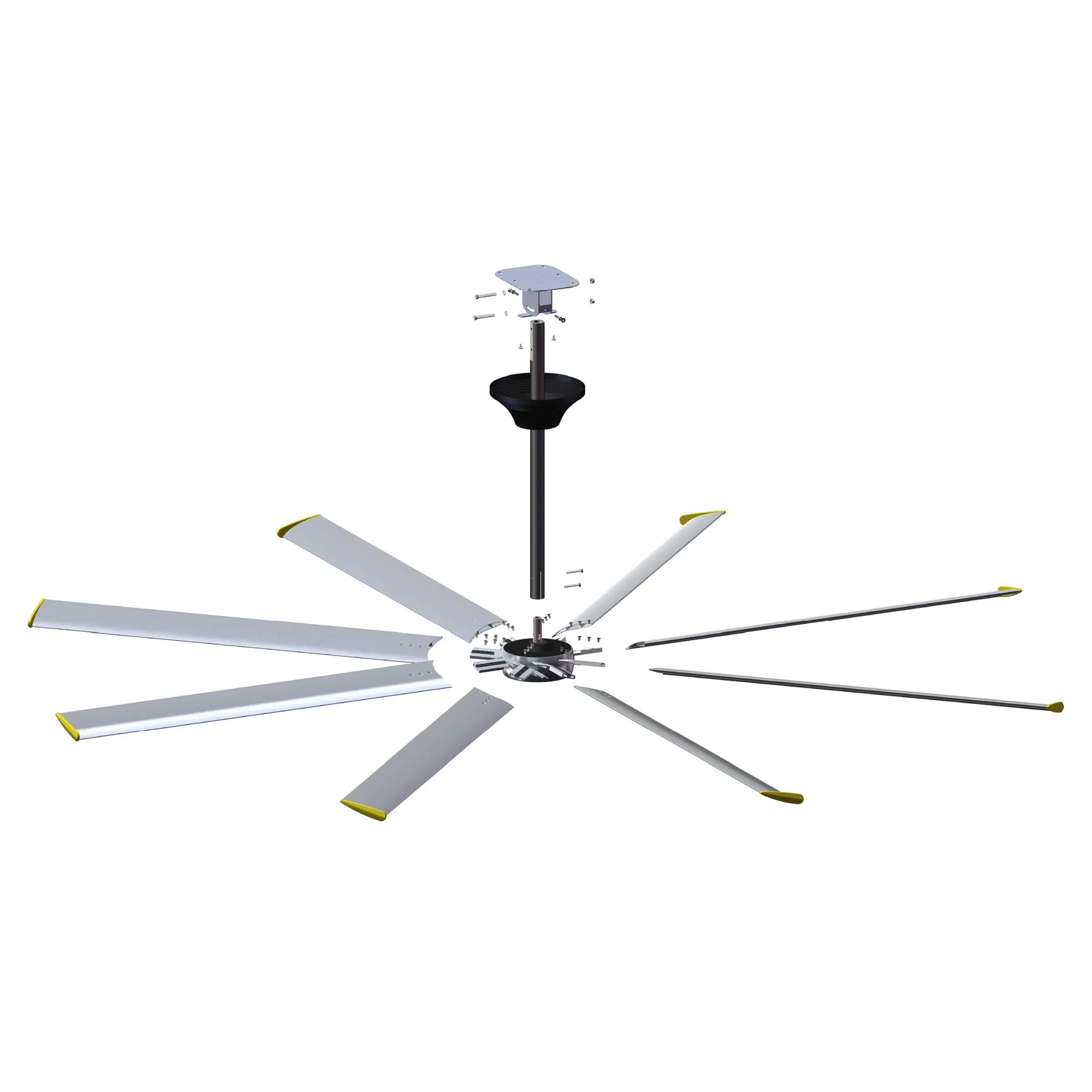 Kipas HVLS besar 10 kaki 120 ", dengan Panel surya besar, kipas plafon pintar gudang industri