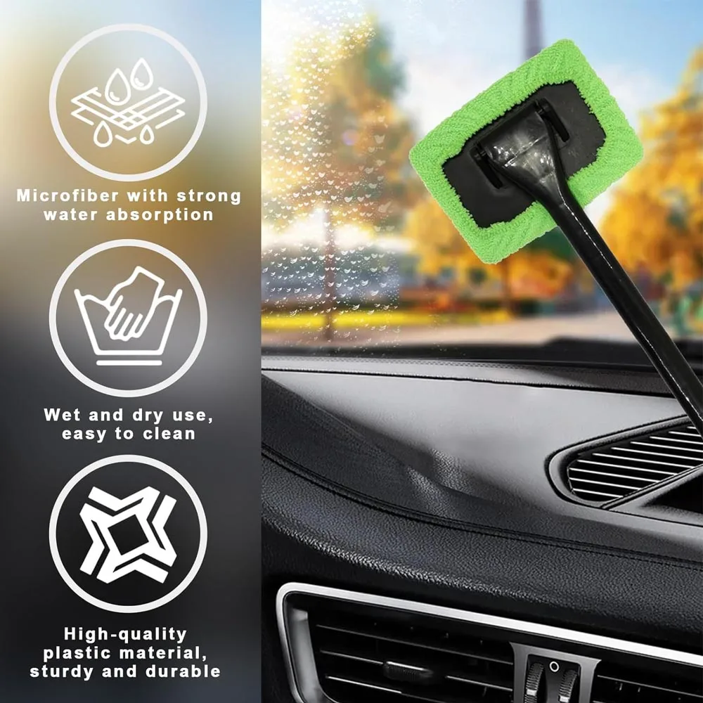 Auto Fenster Reiniger Pinsel Kit Mikrofaser Windschutzscheibe Reinigung Werkzeug Auto Innen Glas Waschen Wischer Langen Griff Wiederverwendbare Tuch Pad