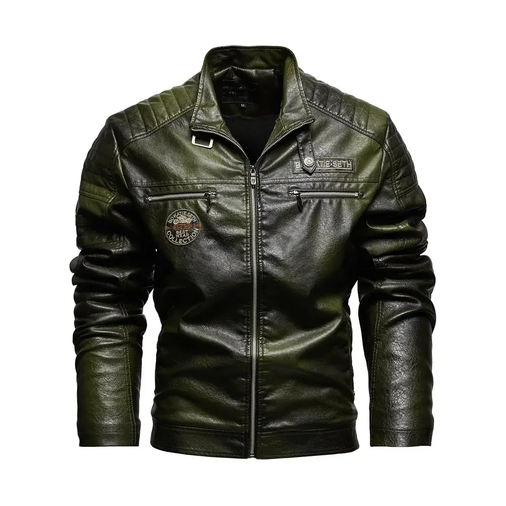 Nuevas chaquetas de cuero para hombre, chaqueta informal ajustada de PU para motocicleta, abrigo cálido de moda de alta calidad para otoño e invierno