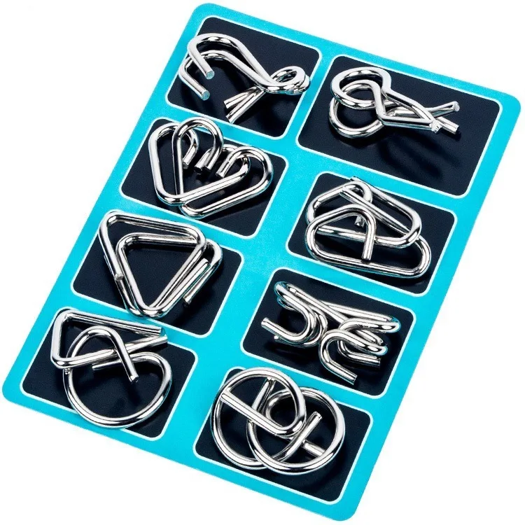 8Pcs/Set Metal Montessori Puzzle Wire IQ Science Education Puzzles Children Adults Interactive Game  Educational Toys Kids Gift