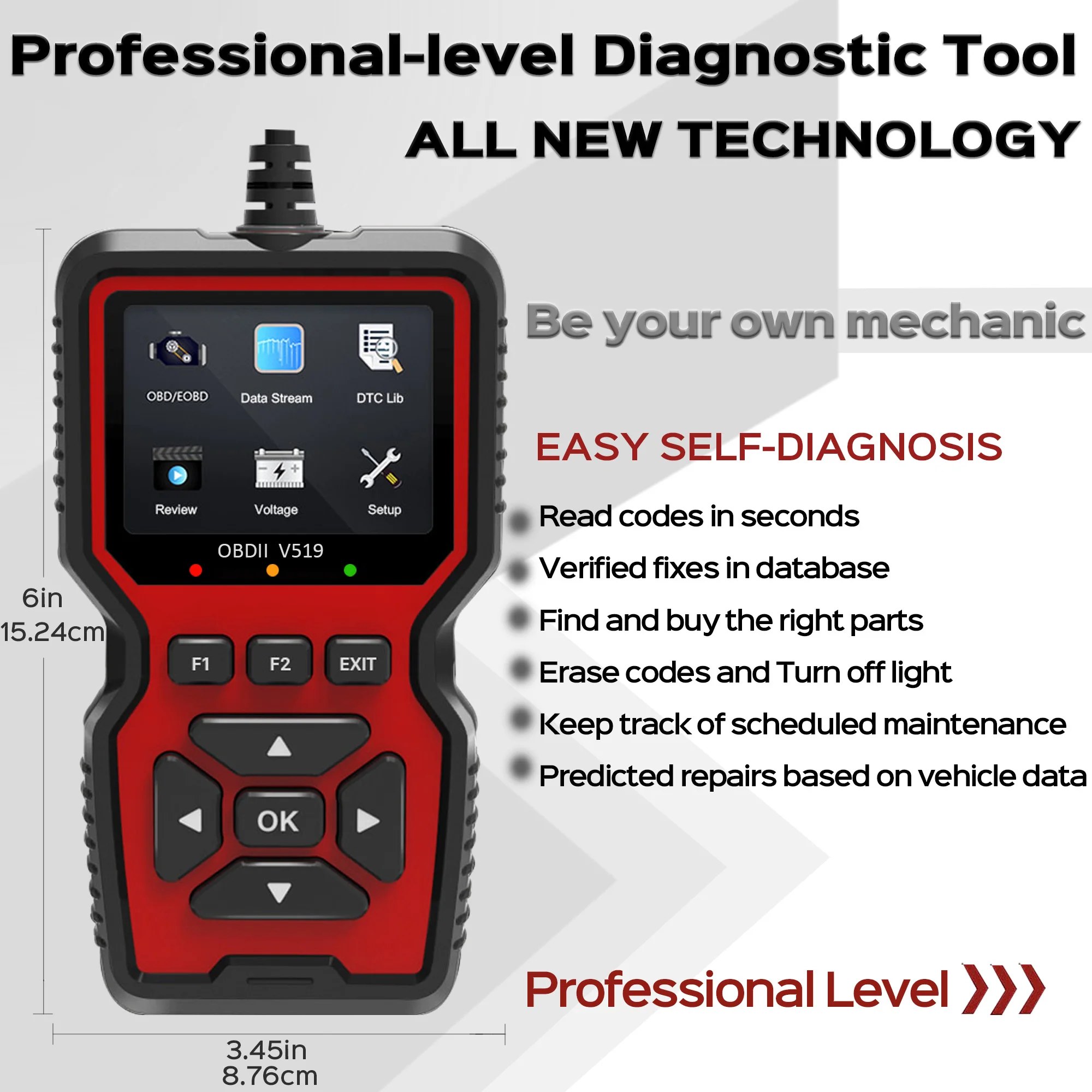 OBD2-Scanner, Live-Daten, professionelles Mechaniker-OBDII-Diagnosecode-Lesegerät für Check-Engine-Licht
