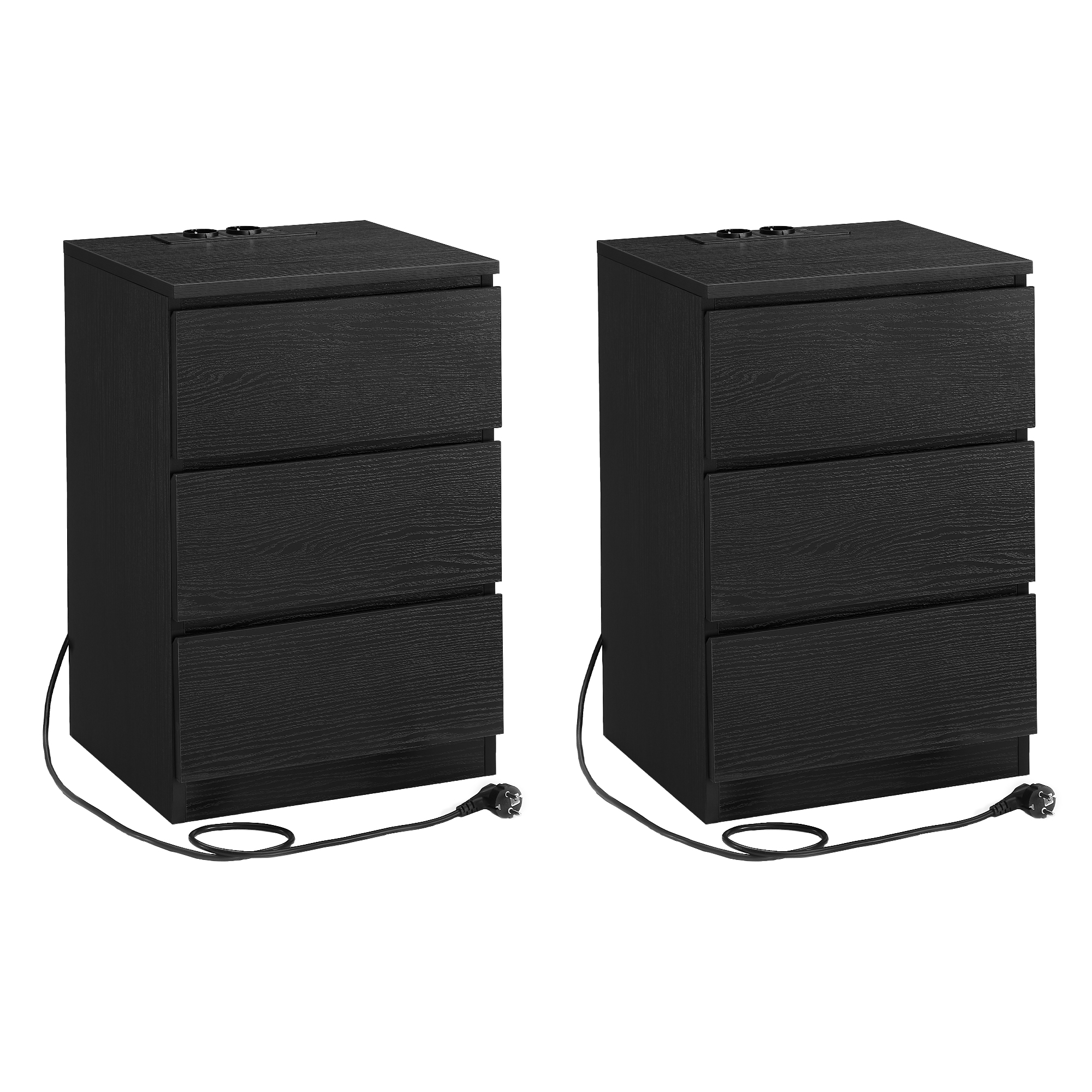 VASAGLE nachtkastje (2-St), 3 lades, afgeschuinde rand, 2 AC-aansluitingen, 2 USB-poorten