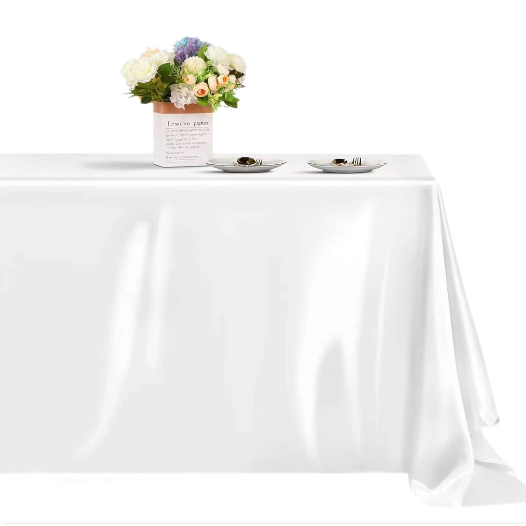 Mantel rectangular de satén de 145-335cm, boda, Navidad, cumpleaños, eventos, banquete, mantel blanco, superposiciones, decoración de comedor para el hogar