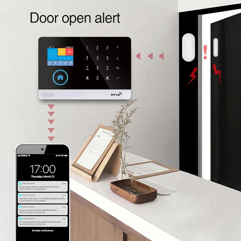 PG-103 Nhà Hệ Thống Báo Động Wifi GSM Báo Động Liên Lạc Nội Bộ Điều Khiển Từ Xa Autodial 433MHz Máy Dò IOS Android Tuya Ứng Dụng Điều Khiển