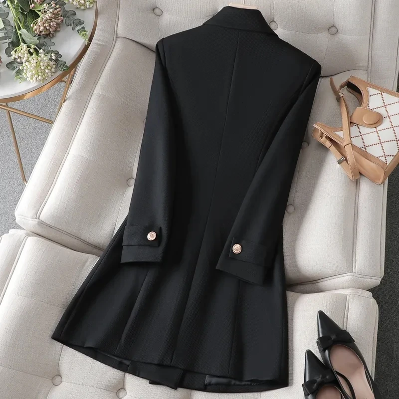 เสื้อเบลเซอร์ตัวยาวสำหรับผู้หญิงสีกากีสีกาแฟสีดำเสื้อ jaket formal ใส่ทำงานใส่ทำงานแนวธุรกิจแจ็คเก็ตฤดูหนาวฤดูใบไม้ร่วง