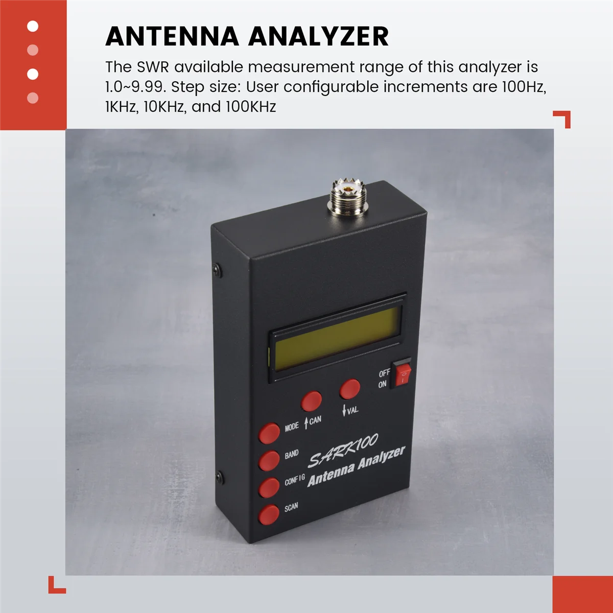 SARK100 Antenna Analyzer Meter 1-60MHz Shortwave SWR Antenna Analyzer with 1.0 to 9.99 SWR Usable Measurement Range
