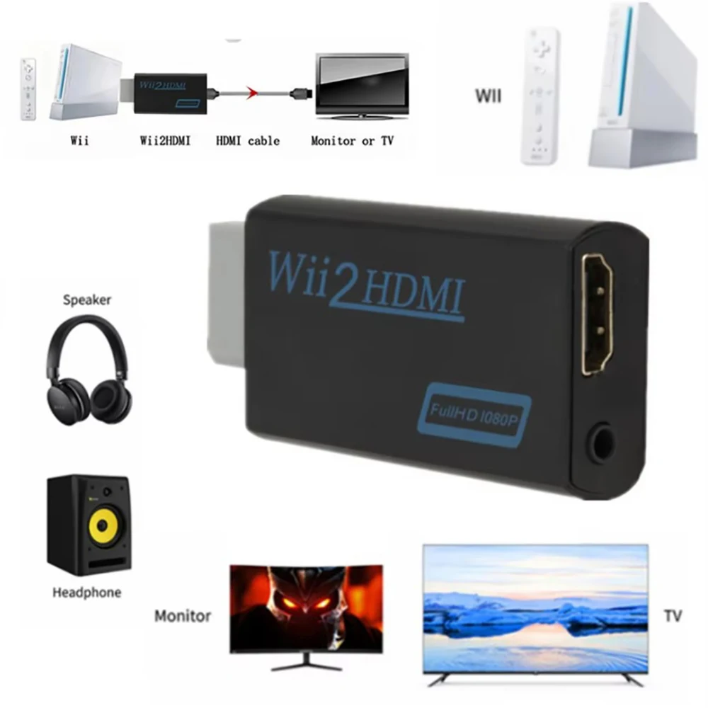 Full HD 1080P Adapter Connector Video Audio For Wii To Hdmi-Compatible Adapter For PC HDTV Monitor 1080P Wii2 To Hdmi Converter
