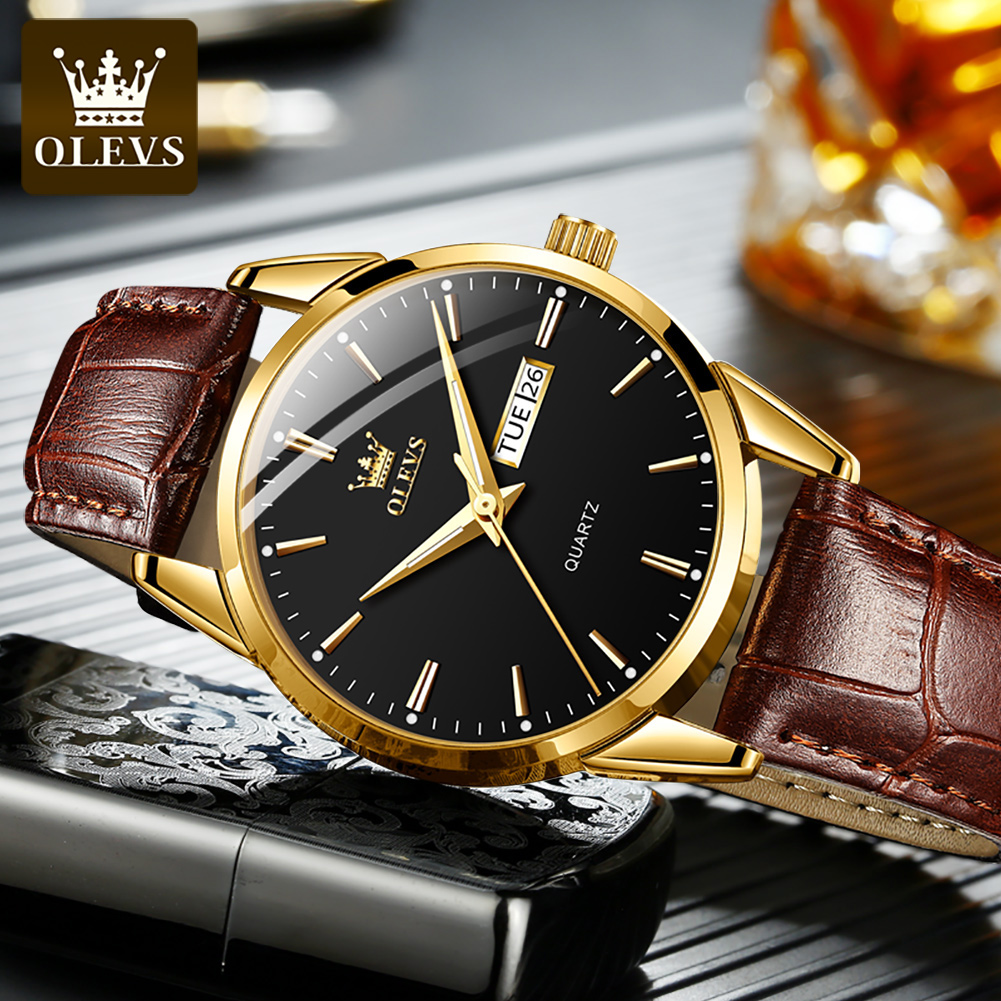 OLEVS คลาสสิกควอตซ์นาฬิกาสําหรับชายสายหนังกันน้ําปฏิทินกีฬาธุรกิจผู้ชายนาฬิกาข้อมือควอตซ์แบรนด์ชั้นนํา 6898
