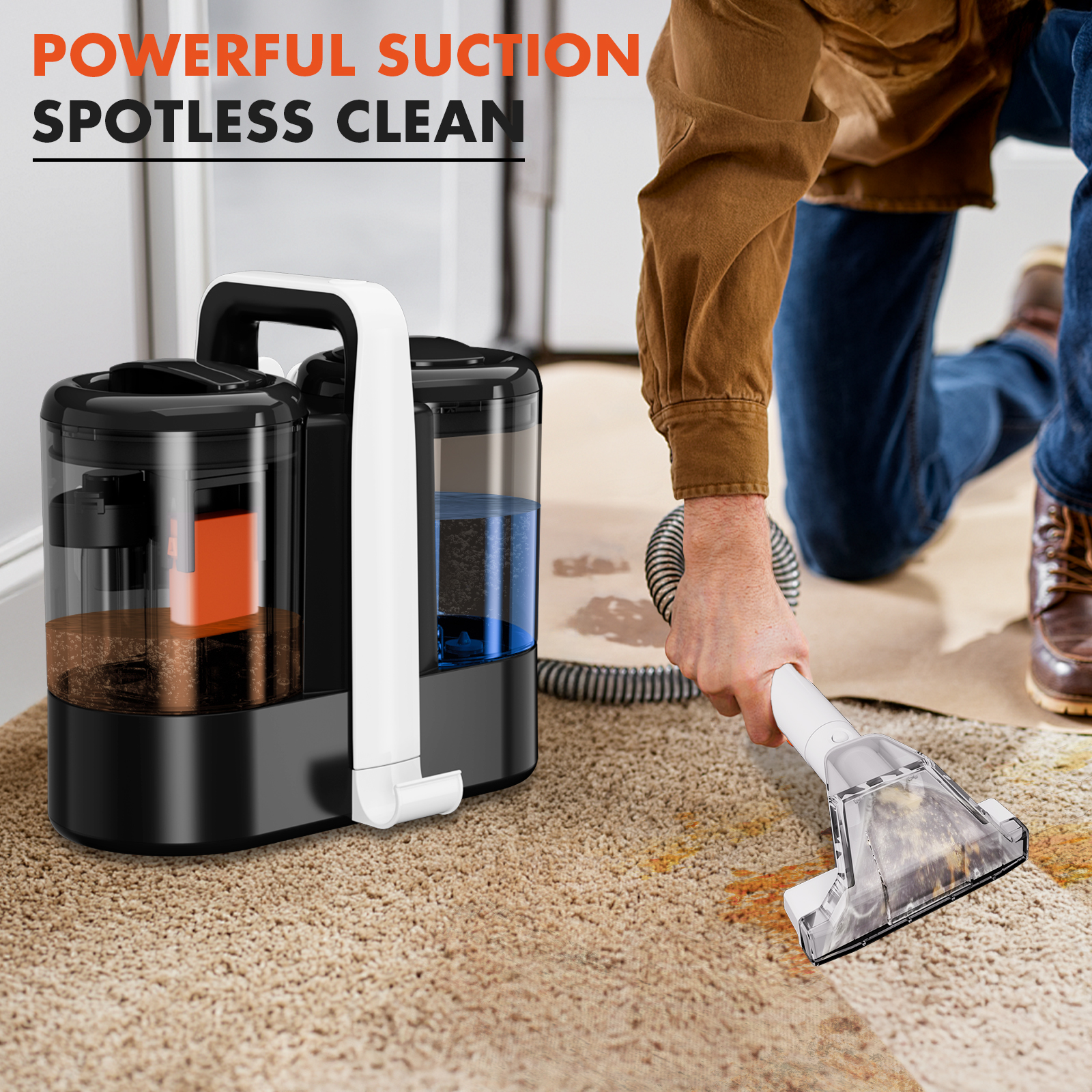 Máquina portátil de limpeza de carpetes OMESER W07 15KPa 600W Limpador de estofados para animais de estimação Limpador de manchas especial poderoso para sofá e assento de carro