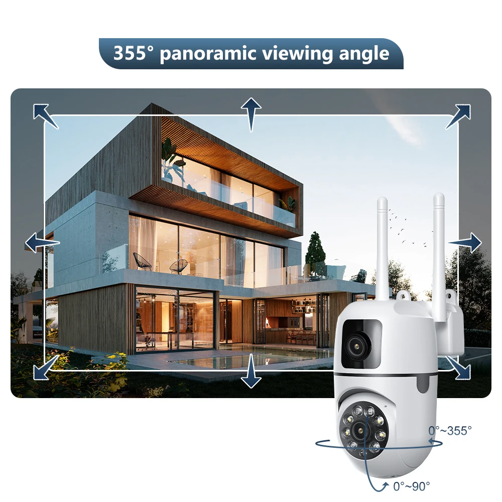 8MP Dual เลนส์กล้อง IP กลางแจ้ง Wifi กล้องเฝ้าระวัง PTZ Dual หน้าจอ AI การติดตามอัตโนมัติความปลอดภัยป้องกันวิดีโอกันน้ํา