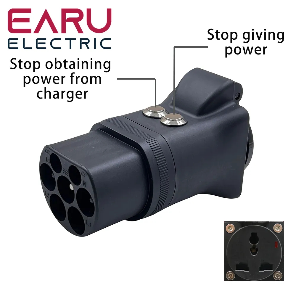 Com interruptor novo portátil 220v tipo 2 plugue macho para soquete schuko ev adaptador de carregamento para carregador ev conector ev