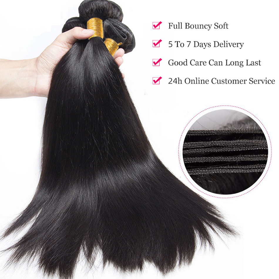 30インチロングストレート人間の髪のバンドル閉鎖ペルー人毛バンドル前頭13x4耳に耳のレースフロント閉鎖