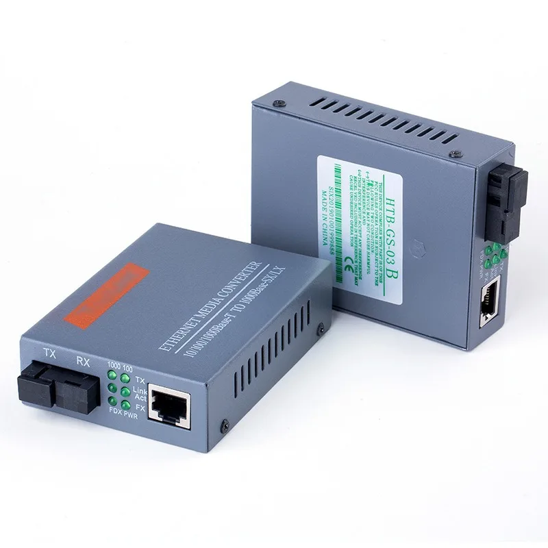 Conversor de mídia óptica de fibra gigabit HTB-GS-03 1000mbps porta sc de fibra única fonte de alimentação externa transmissor de fibra óptica