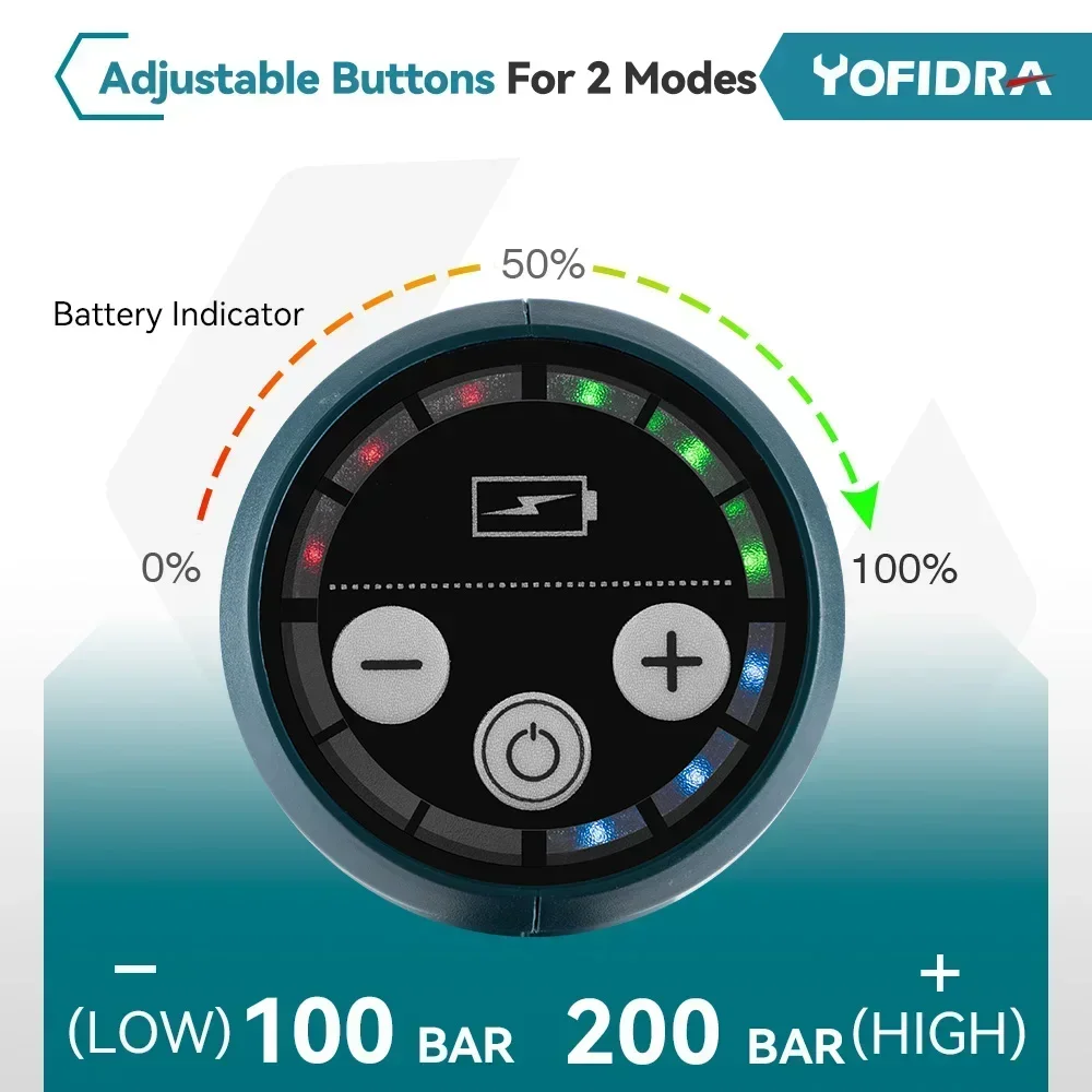 YOFIDRA 200Bar Bezszczotkowy elektryczny pistolet na wodę Dysze 6 w 1 Czyszczenie samochodu Kombinezon do podlewania ogrodu do pistoletu natryskowego Makita 18V