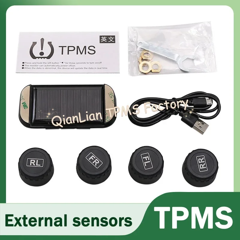 Solar TPMS System monitorowania ciśnienia w oponach Ostrzeżenie o temperaturze Oszczędzanie paliwa za pomocą 4 czujników zewnętrznych Monitor ciśnienia w oponach samochodowych