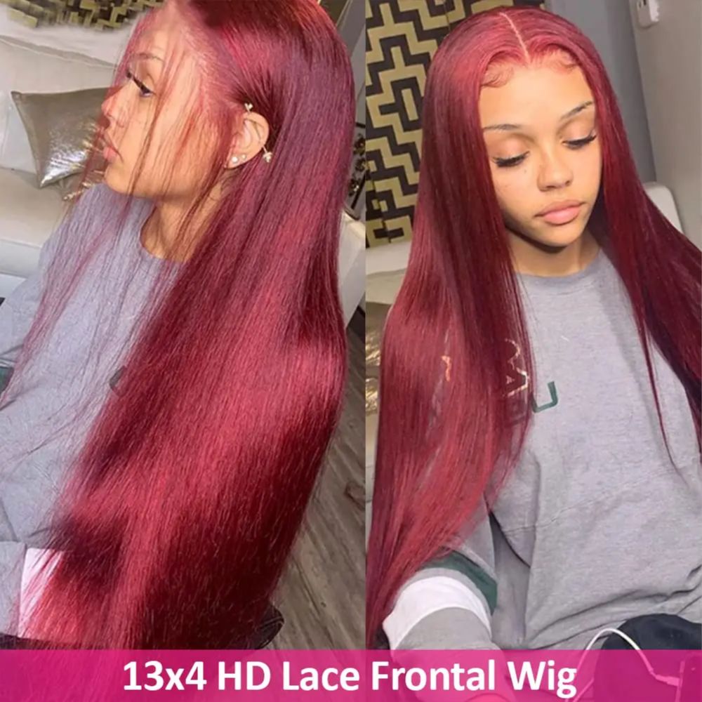 Parrucche frontali in pizzo bordeaux 13x6 HD Capelli umani 30 40 42 pollici 99j Parrucche per capelli umani anteriori in pizzo trasparente 13x4 di colore rosso