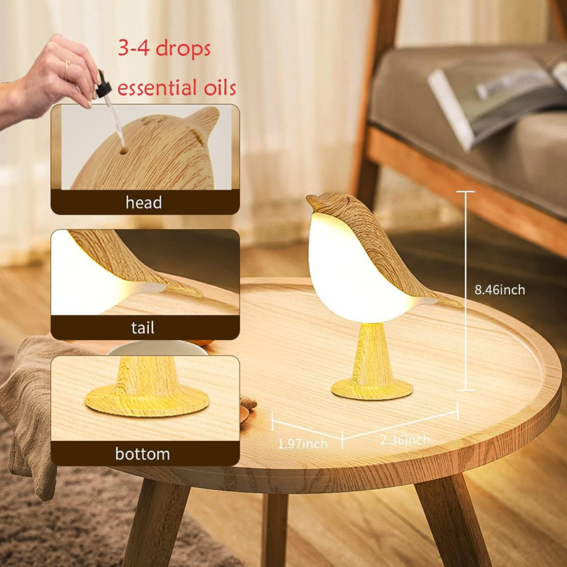 3 cores de madeira pássaro luzes da noite led interruptor toque recarregável para o quarto iluminação interior lâmpada cabeceira lâmpadas decoração